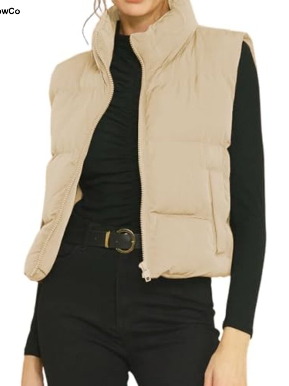 Women's Cropped Puffer Vest Stand Collar Zip Up Sleeveless Padded Jacket